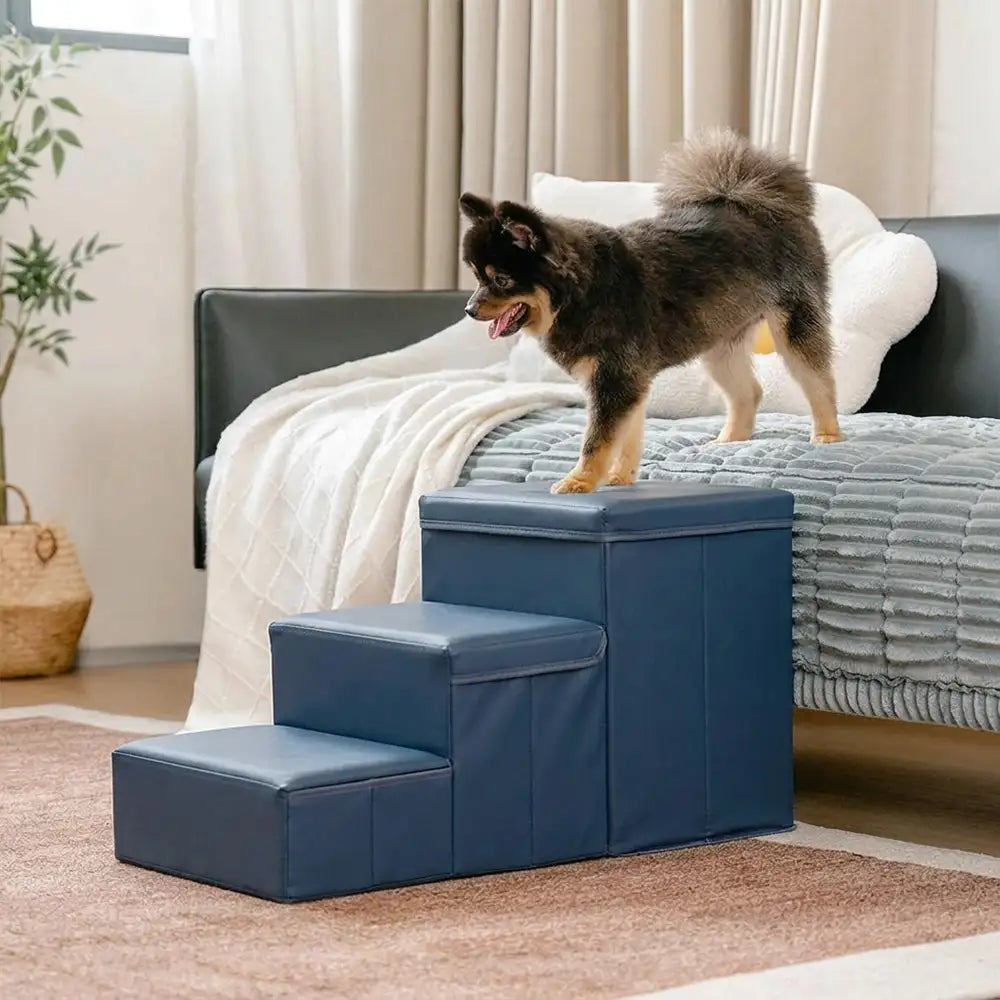 Escalier pour chien pliable multifonctionnel antidérapant, adapté à l'arthrite, avec rangement et condo.
