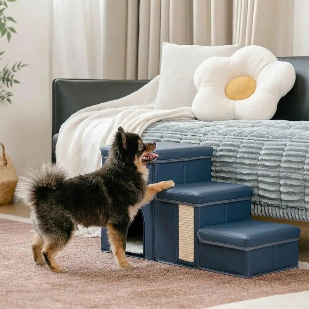 Escalier pour chien pliable multifonctionnel antidérapant, adapté à l'arthrite, avec rangement et condo.