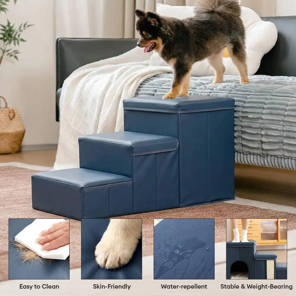 Escalier pour chien pliable multifonctionnel antidérapant, adapté à l'arthrite, avec rangement et condo.