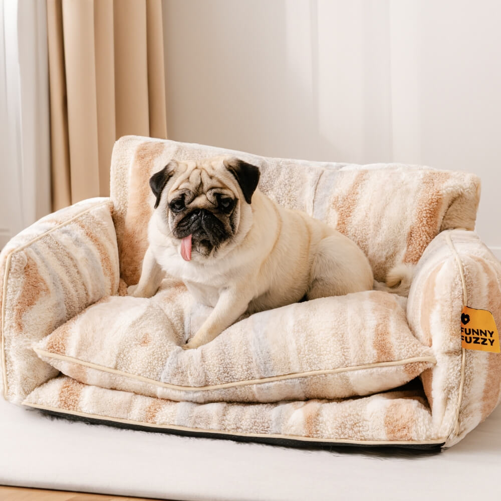 Lit pour chien et chat en faux lambswool à rayures tendance à double couche - Extérieur