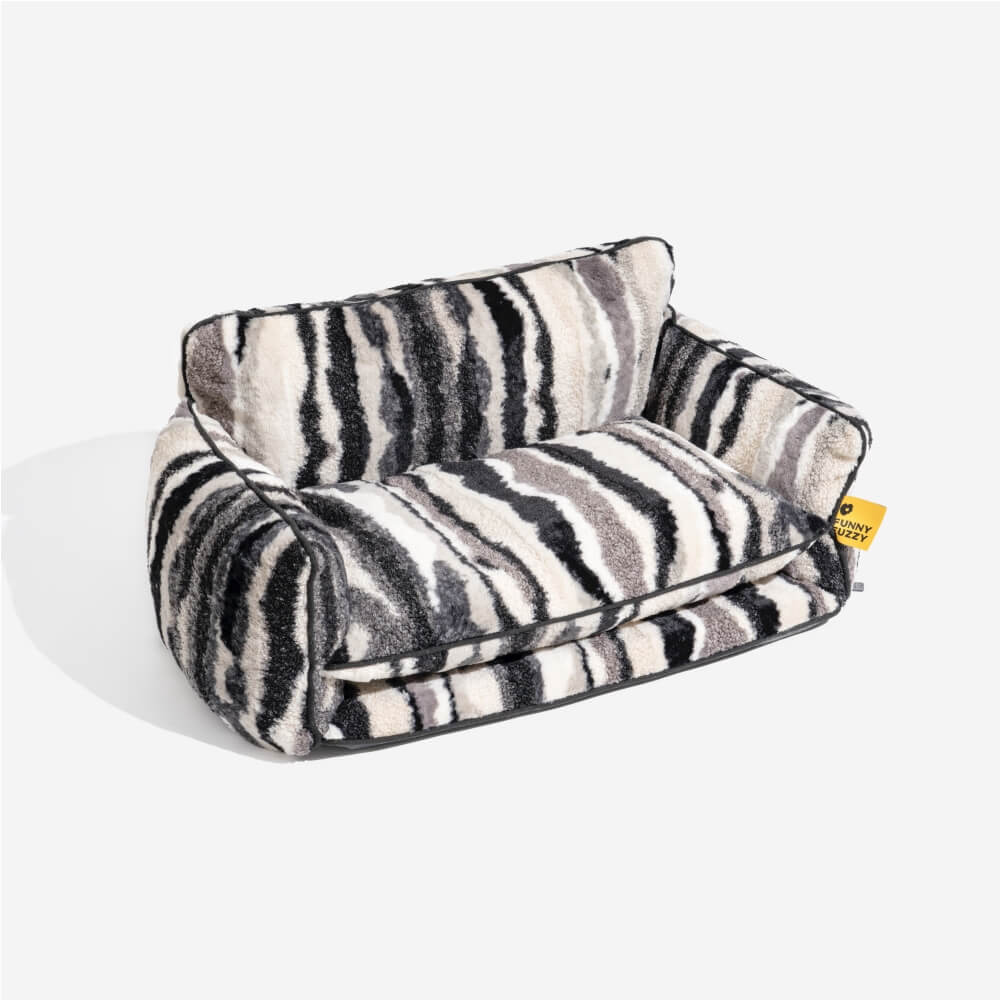 Lit pour chien et chat en faux lambswool à rayures tendance à double couche - Extérieur