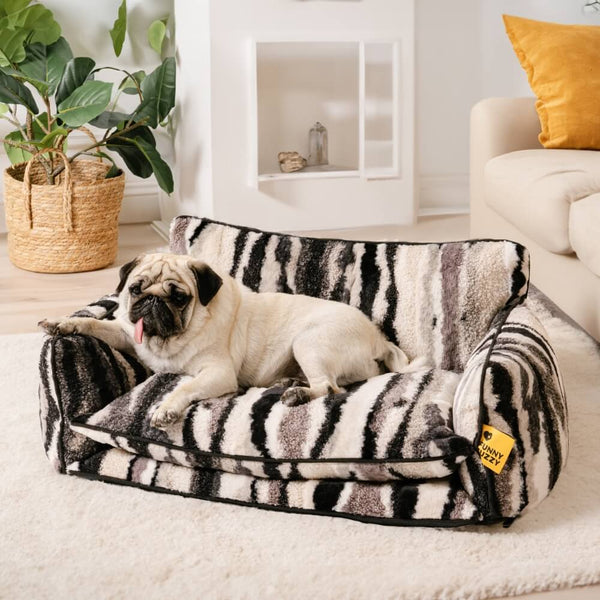 Lit pour chien et chat en faux lambswool à rayures tendance à double couche - Extérieur