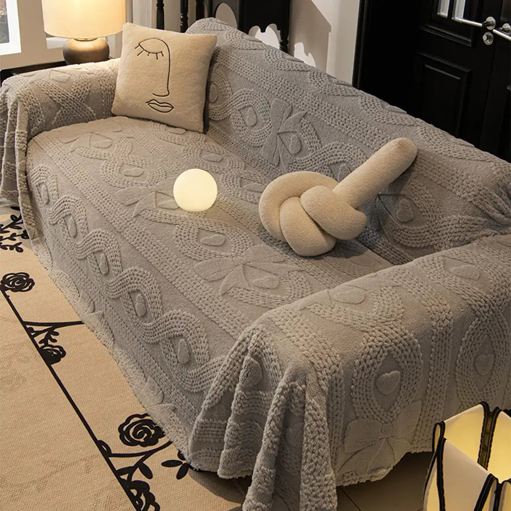 Housse de canapé multifonctionnelle en peluche jacquard motif nœud papillon