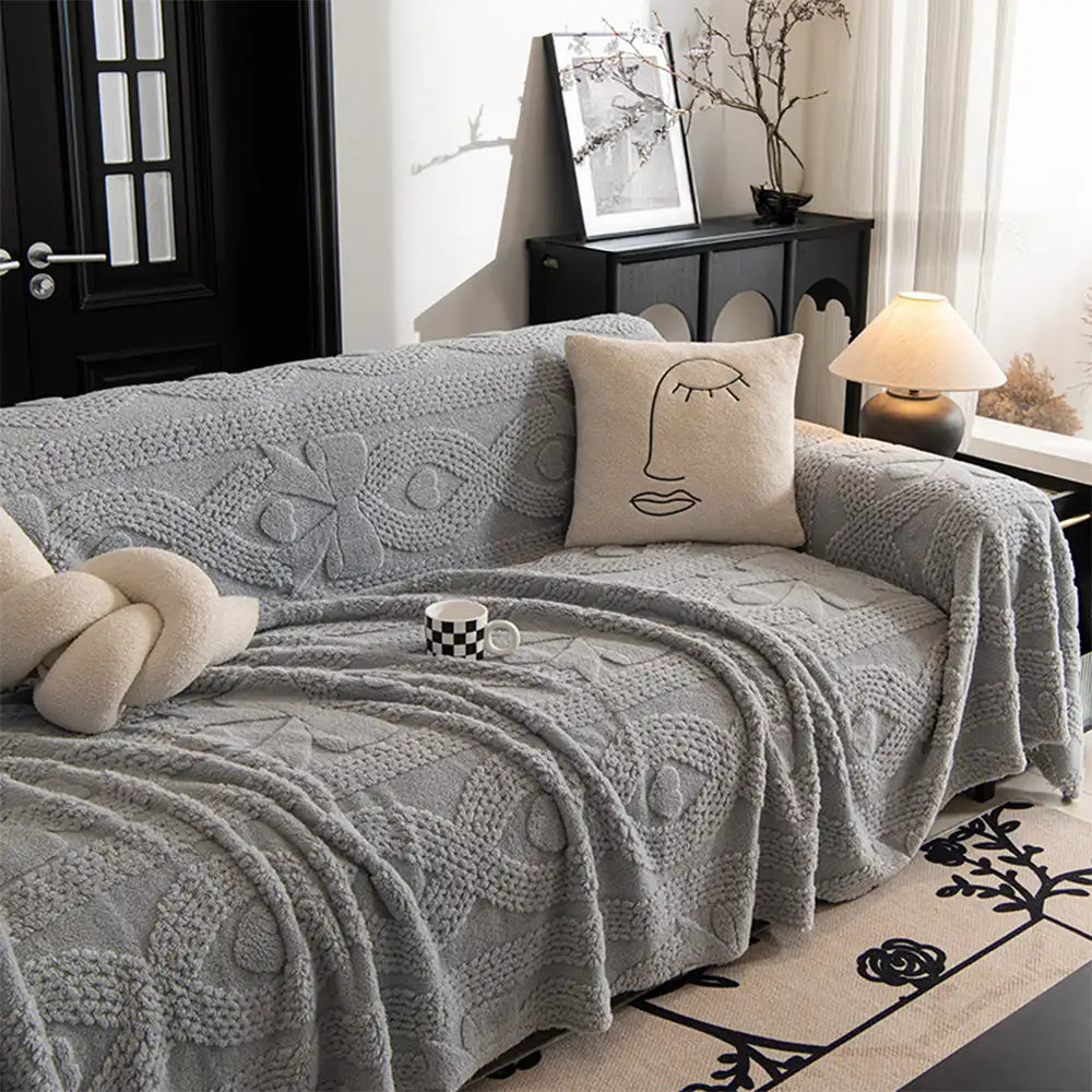Housse de canapé multifonctionnelle en peluche jacquard motif nœud papillon
