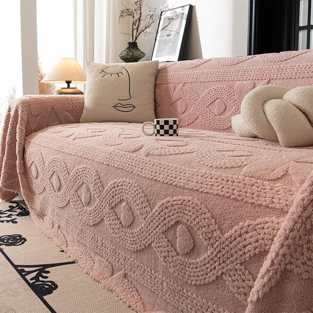 Housse de canapé multifonctionnelle en peluche jacquard motif nœud papillon