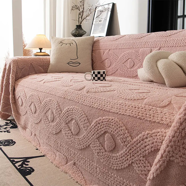 Jeté de canapé plaid pour canape multifonctionnelle en peluche jacquard motif nœud papillon