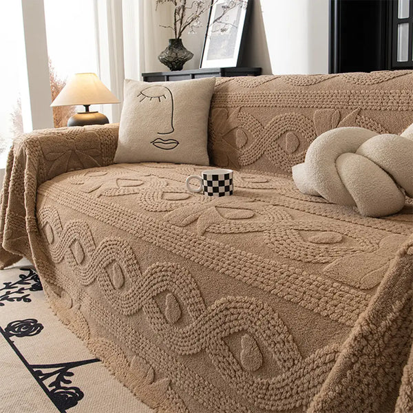 Jeté de canapé plaid pour canape multifonctionnelle en peluche jacquard motif nœud papillon