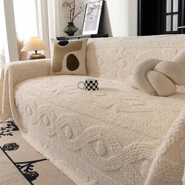 Jeté de canapé plaid pour canape multifonctionnelle en peluche jacquard motif nœud papillon