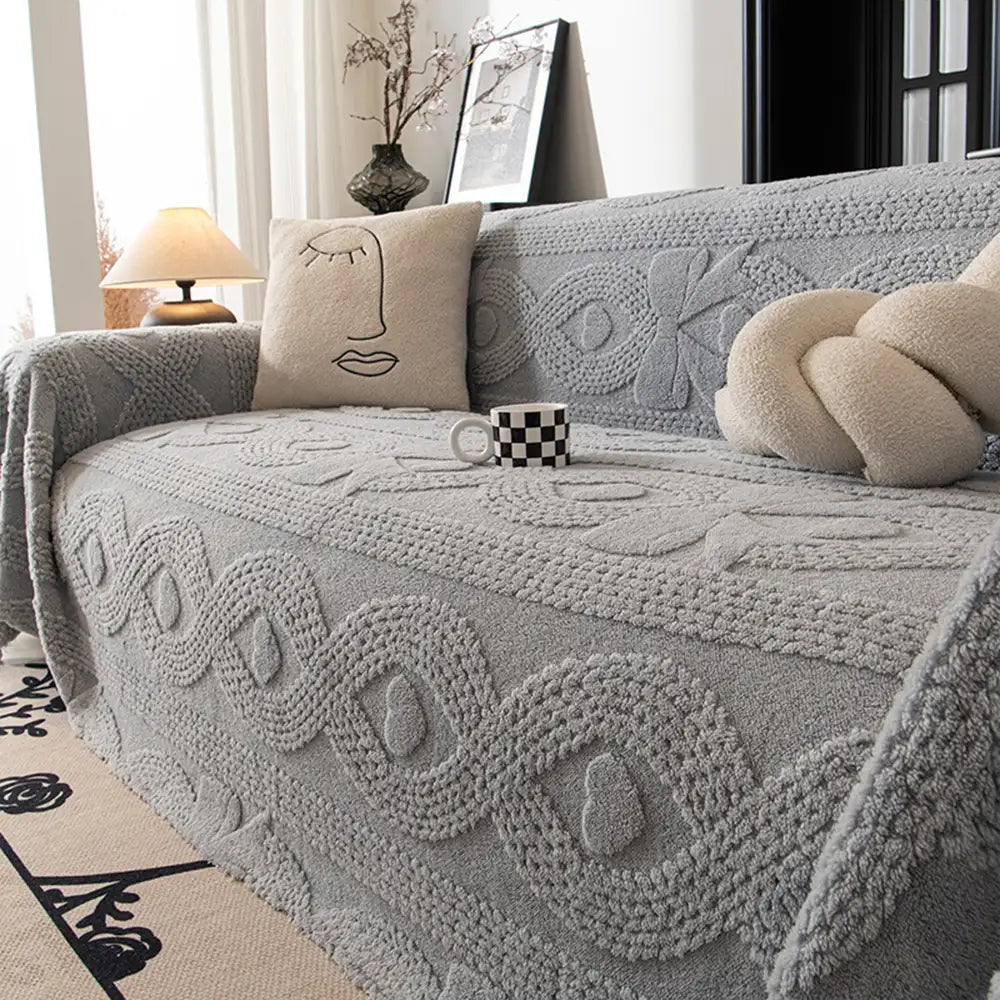 Housse de canapé multifonctionnelle en peluche jacquard motif nœud papillon