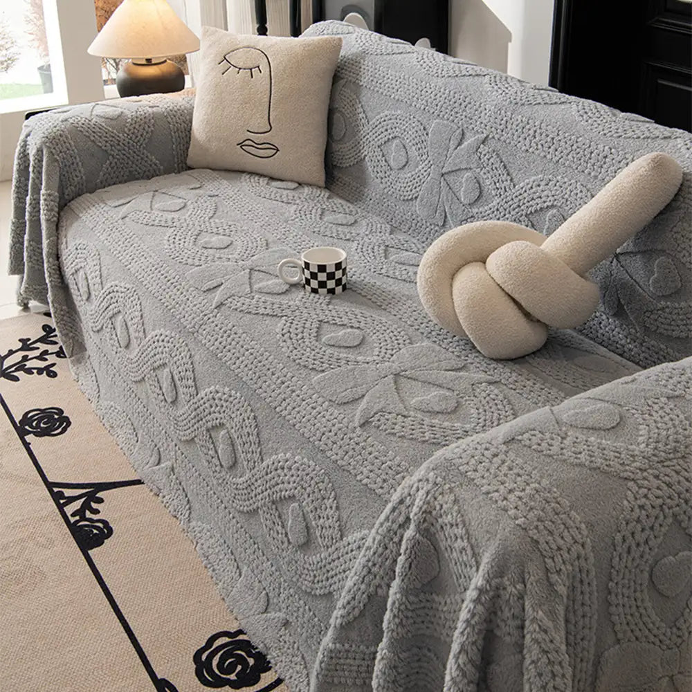 Housse de canapé multifonctionnelle en peluche jacquard motif nœud papillon