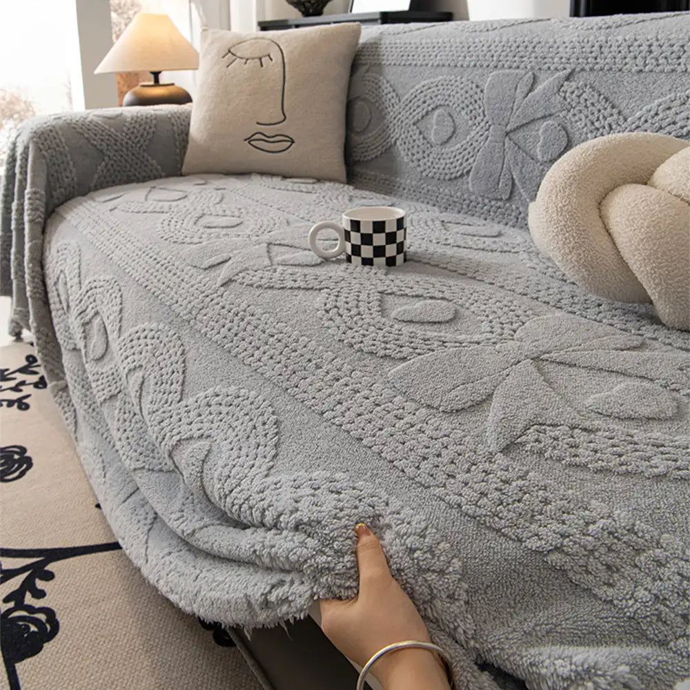 Housse de canapé multifonctionnelle en peluche jacquard motif nœud papillon