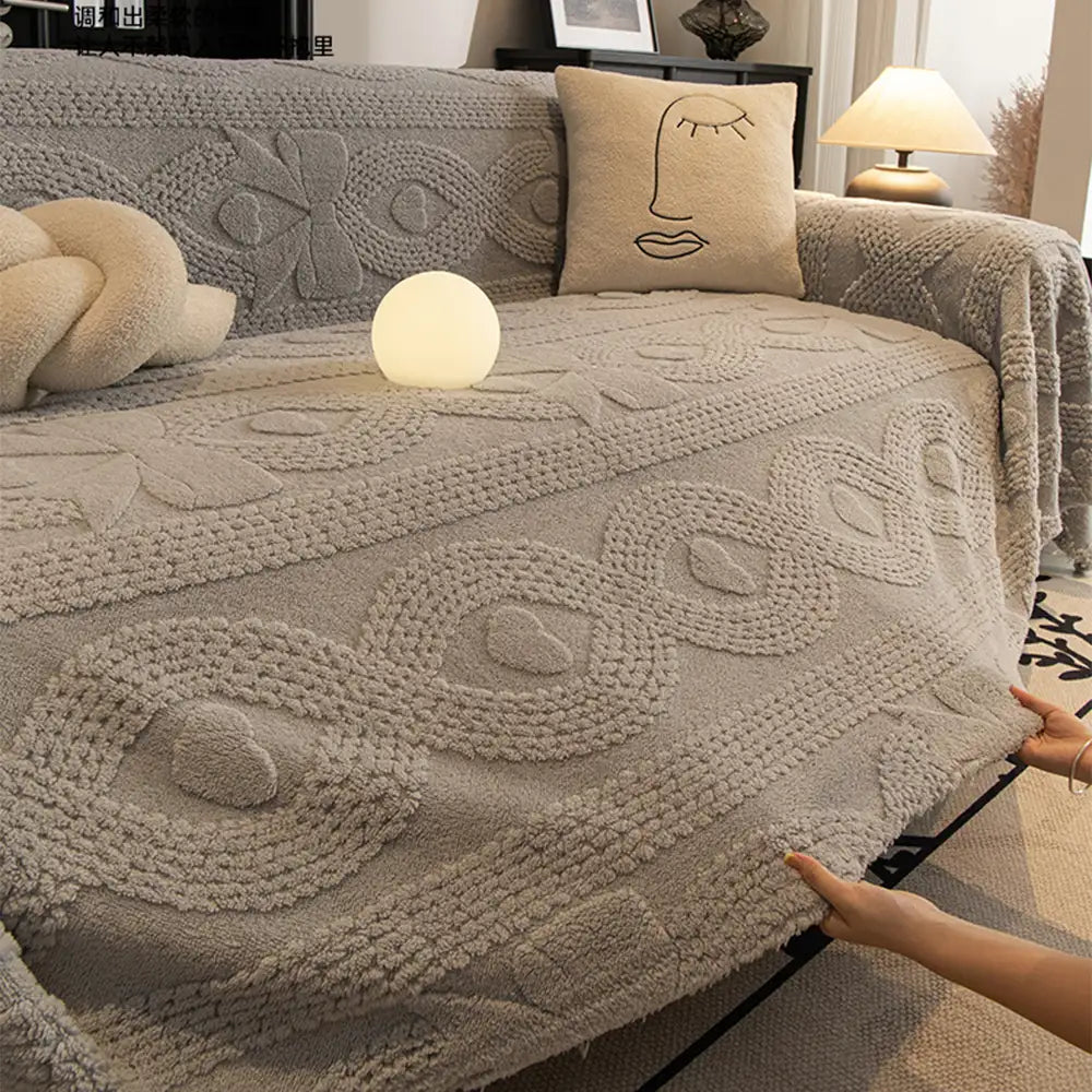 Housse de canapé multifonctionnelle en peluche jacquard motif nœud papillon