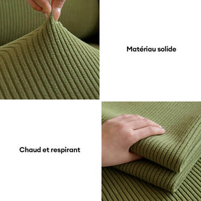 Housse de canapé extensible velours côtelé anti-rayures à rayures verticales