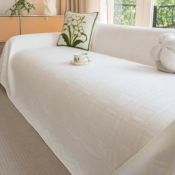 Housse de canapé en chenille respirante à motif à carreaux