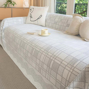 Housse de canapé en chenille respirante à motif à carreaux