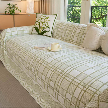 Housse de canapé en chenille respirante à motif à carreaux