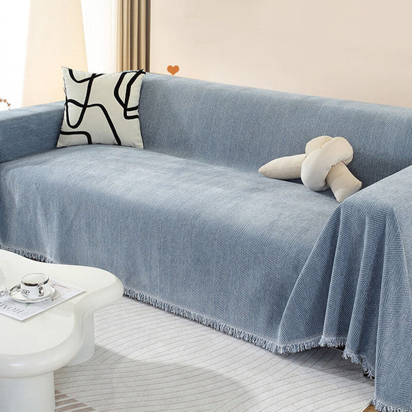 Jeté de canapé plaid pour canapé en chenille à chevrons et glands