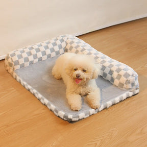 Lit Coussin Grand pour Chien avec Protège-Cou en Tissu à Damier