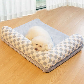 Lit Coussin Grand pour Chien avec Protège-Cou en Tissu à Damier