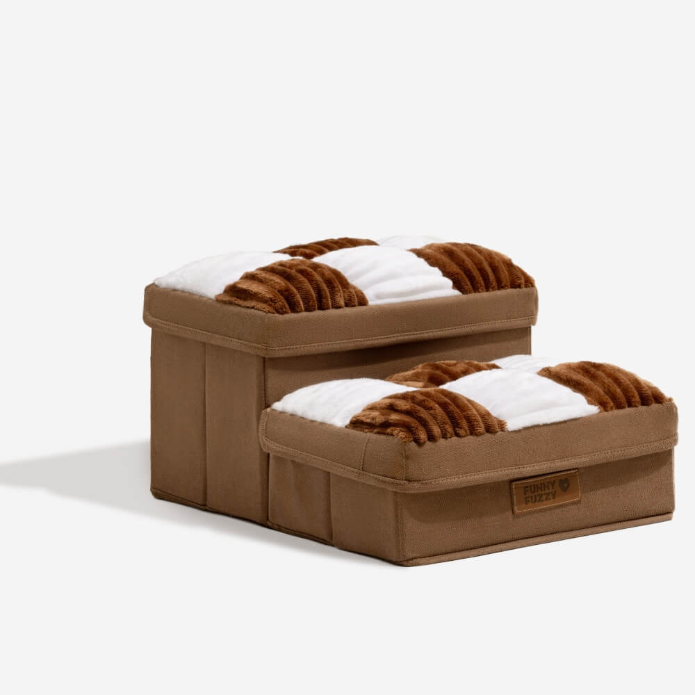 Escalier pour chien en plaid avec échiquier détachable, fait à la main, avec rangement - Marches pliables