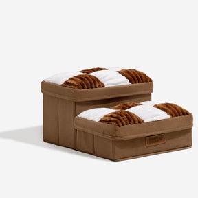 Escalier pour chien en plaid avec échiquier détachable, fait à la main, avec rangement - Marches pliables