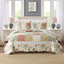 Parure de Lit Reversible en Coton Patchwork Floral Housse de Matelas