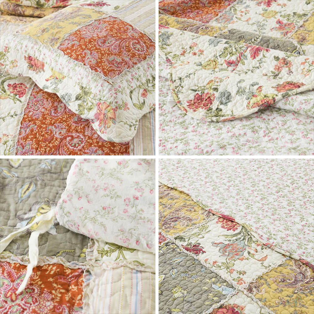 Parure de Lit Reversible en Coton Patchwork Floral Housse de Matelas