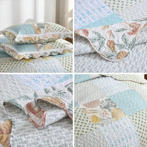 Parure de Lit Reversible en Coton Patchwork Floral Housse de Matelas