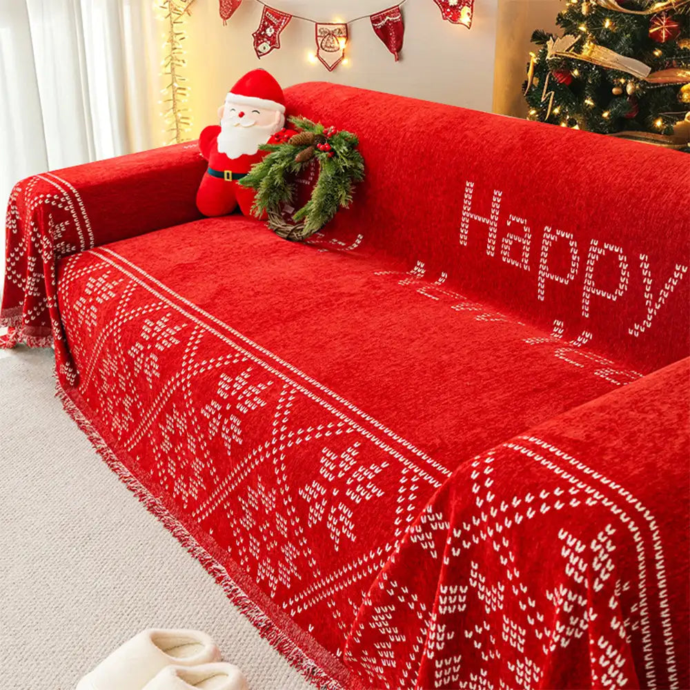 Couverture de canapé résistante à l'usure en chenille pour décoration de Noël
