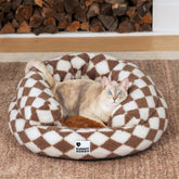 Lit pour chat en forme de donut classique à motif argyle lavable - Havre douillet