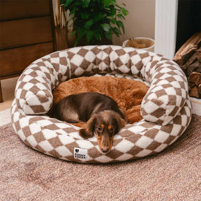 Lit pour chien lavable classique Argyle Bolster Donut - Cozy Haven