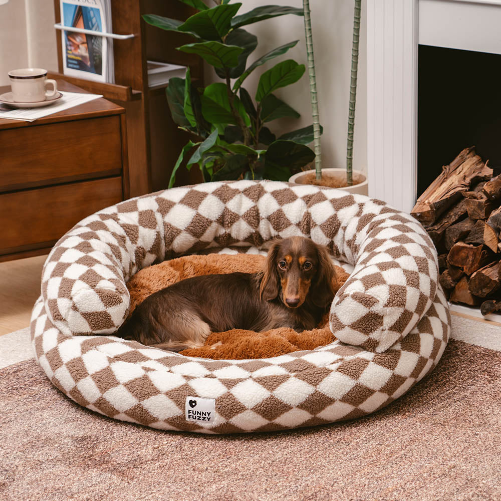 Lit pour chien lavable classique Argyle Bolster Donut - Cozy Haven