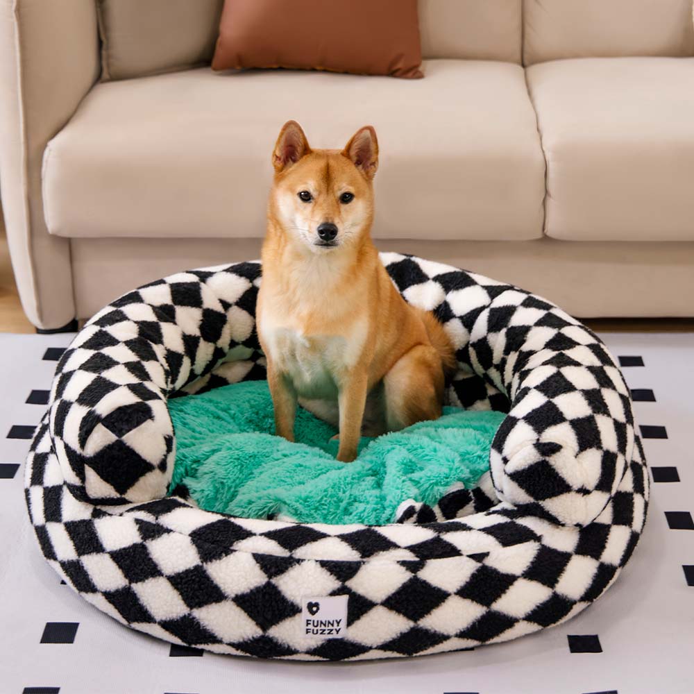 Lit pour chien lavable classique Argyle Bolster Donut - Cozy Haven