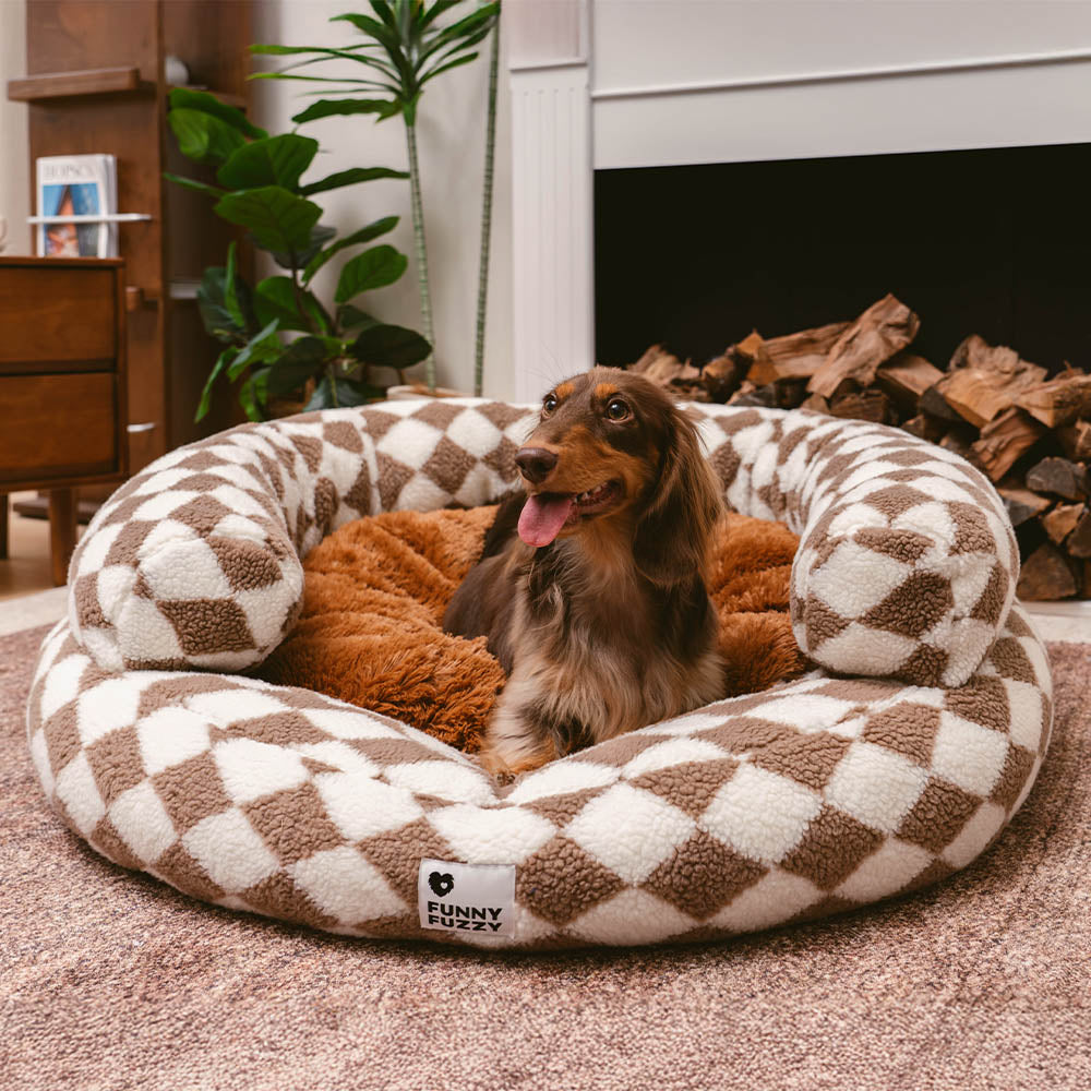 Lit pour chien lavable classique Argyle Bolster Donut - Cozy Haven