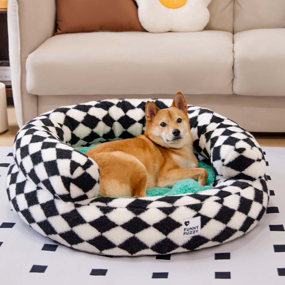 Lit pour chien lavable classique Argyle Bolster Donut - Cozy Haven