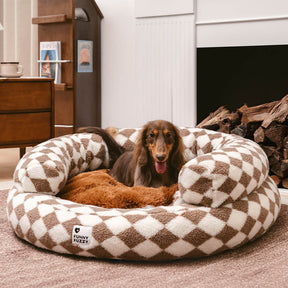 Lit pour chien lavable classique Argyle Bolster Donut - Cozy Haven