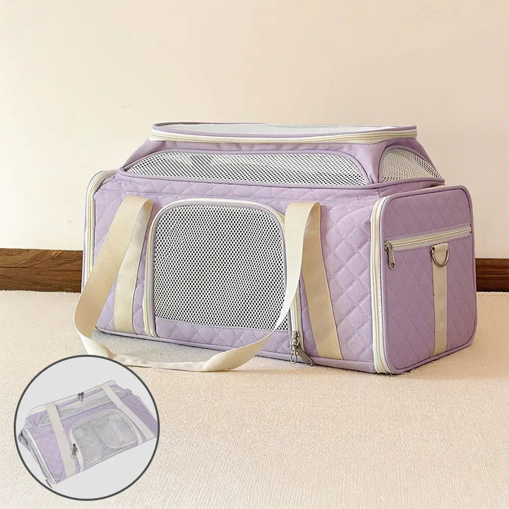 Sacs de transport pour chien et chat animaux de compagnie portable, grande capacité et extensible avec motif en diamant classique.