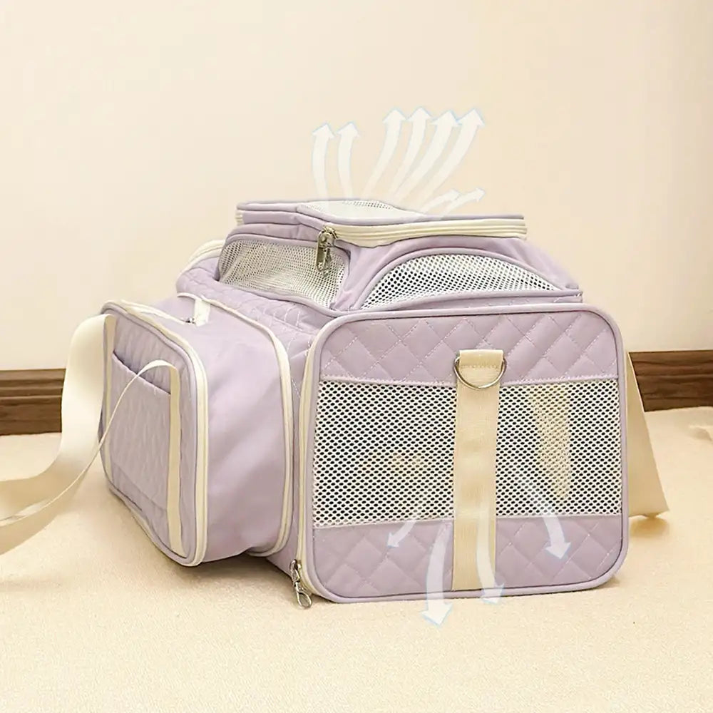 Sacs de transport pour chien et chat animaux de compagnie portable, grande capacité et extensible avec motif en diamant classique.