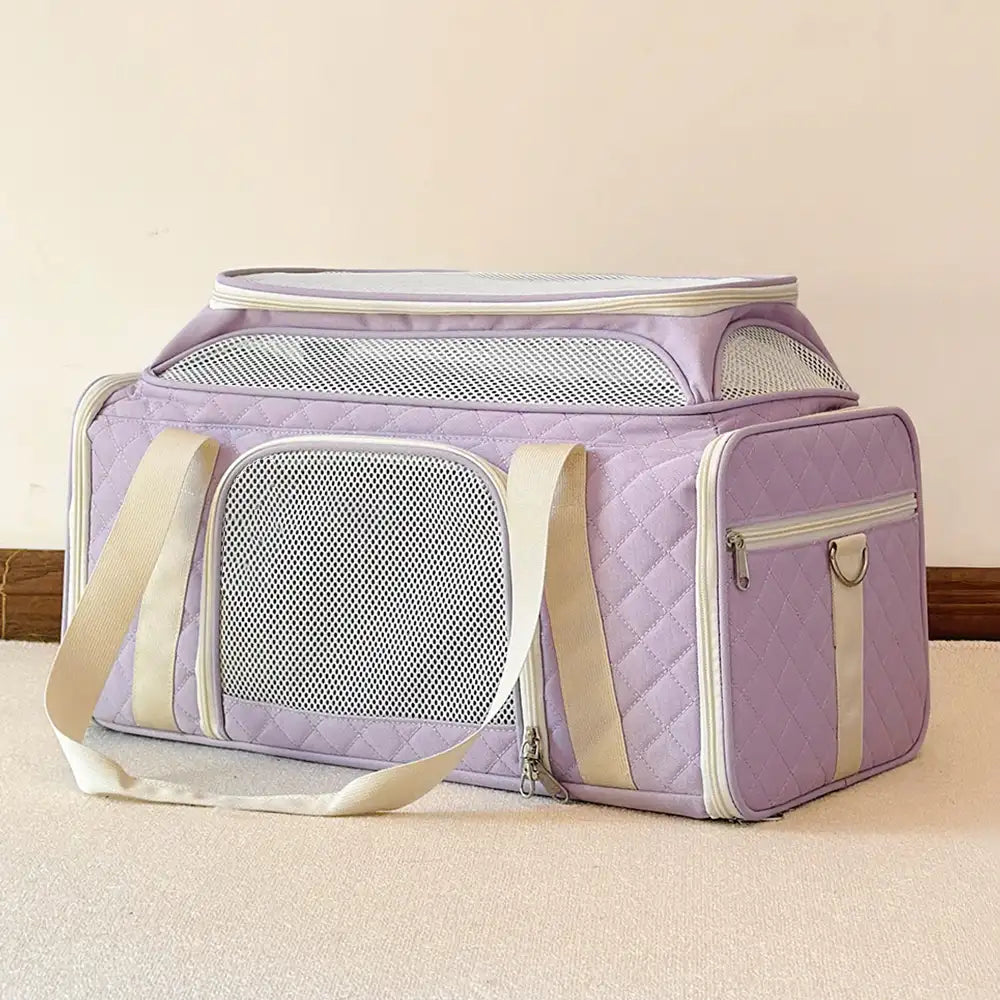 Sacs de transport pour chien et chat animaux de compagnie portable, grande capacité et extensible avec motif en diamant classique.