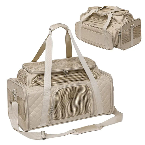 Sacs de transport pour chien et chat animaux de compagnie portable, grande capacité et extensible avec motif en diamant classique.