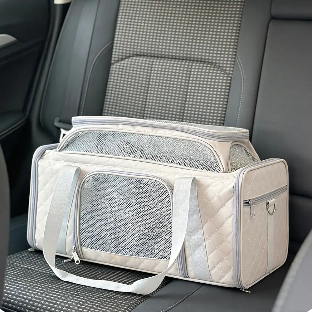 Sacs de transport pour chien et chat animaux de compagnie portable, grande capacité et extensible avec motif en diamant classique.