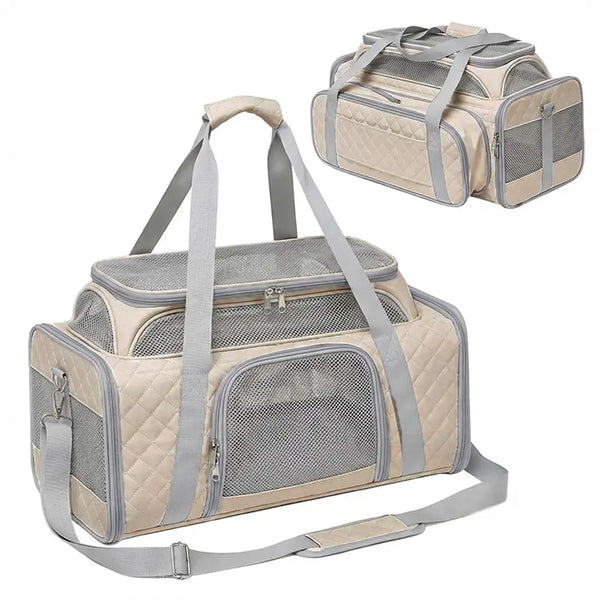 Sacs de transport pour chien et chat animaux de compagnie portable, grande capacité et extensible avec motif en diamant classique.