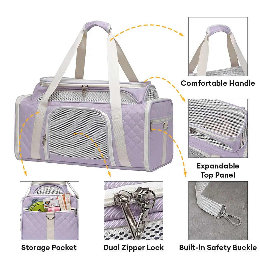 Sacs de transport pour chien et chat animaux de compagnie portable, grande capacité et extensible avec motif en diamant classique.