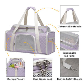 Sacs de transport pour chien et chat animaux de compagnie portable, grande capacité et extensible avec motif en diamant classique.
