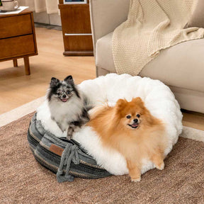 Lit pour chien en peluche Jacquard classique en forme de donut - Coin Douillet