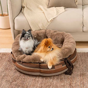 Lit pour chien en peluche Jacquard classique en forme de donut - Coin Douillet