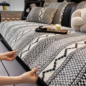 Housse de canapé classique en plaid peluche résistant aux rayures confortable antidérapante