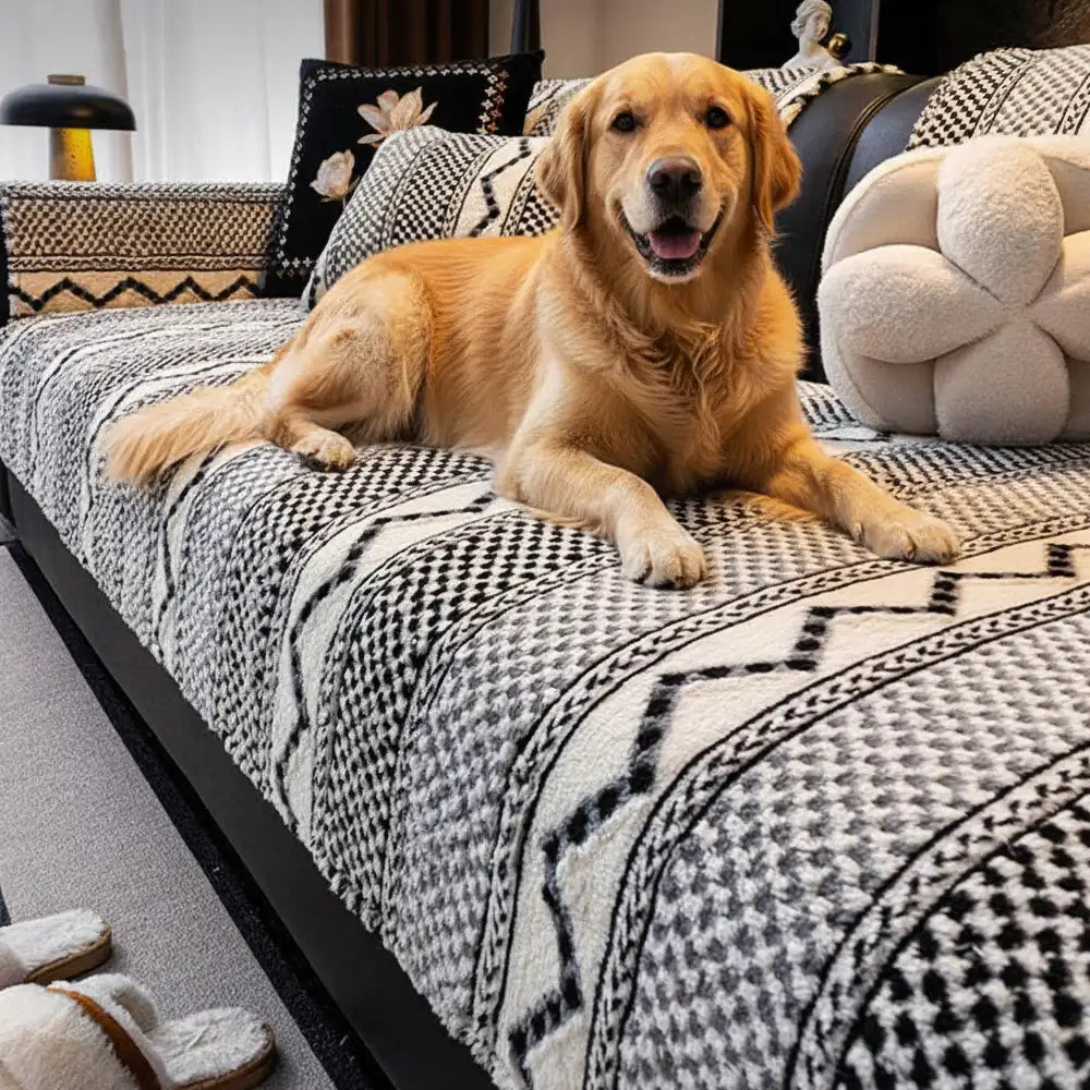 Housse de canapé classique en plaid peluche résistant aux rayures confortable antidérapante