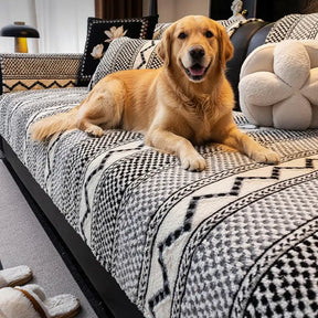 Housse de canapé classique en plaid peluche résistant aux rayures confortable antidérapante