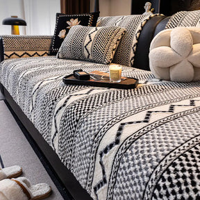 Housse de canapé classique en plaid peluche résistant aux rayures confortable antidérapante